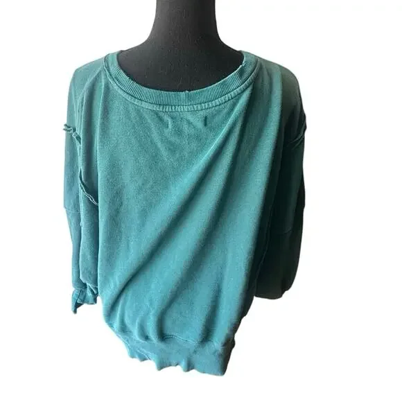 We The Free Camden Oversized Pullover Sweatshirt Teal Slouchy Crew XS - Picture 4 of 10
